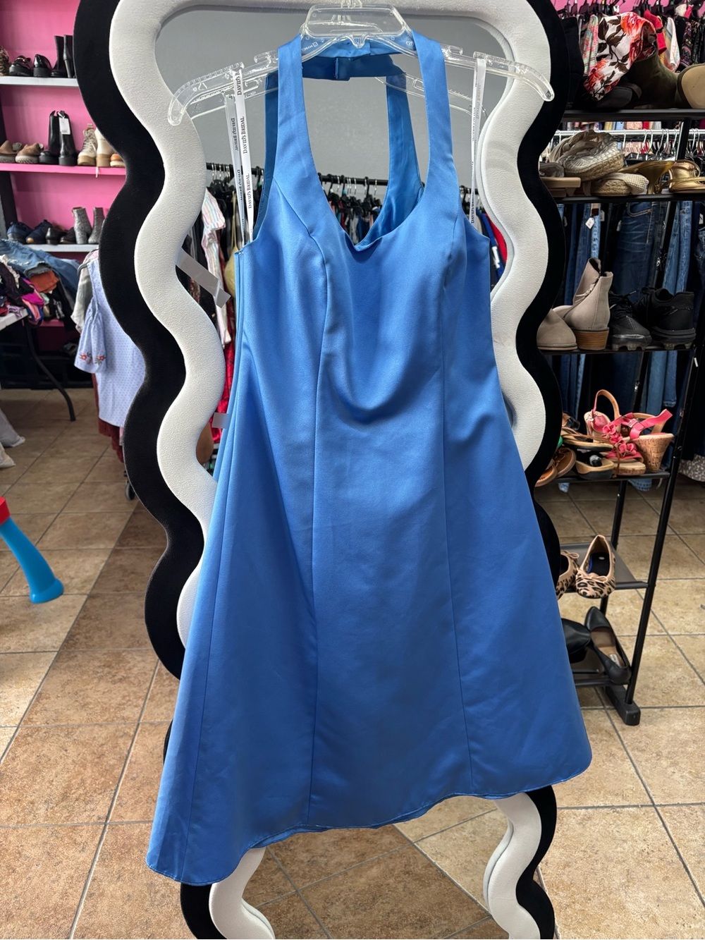 David's Bridal One-Shoulder A-Line Dress in Blue